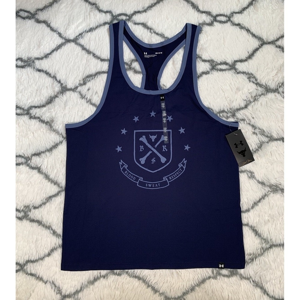 UNDER ARMOUR Project Rock Gym Tank Shirt Navy Blue Men's M *NEW* 1380109-410 $55 - Picture 3 of 9